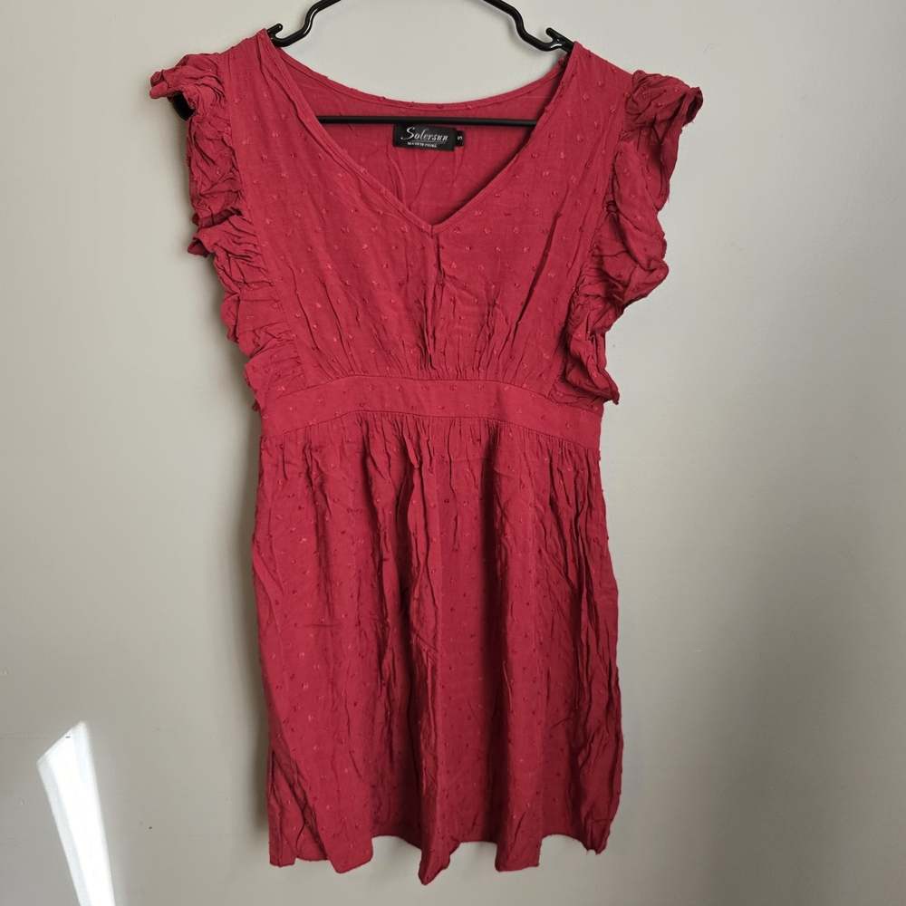 🌟 Silence + Noise Red Ruffle Sleeve Mini Dress